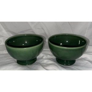 Olive Dark Green Williams Sonoma Footed BOWL 6"  SET 2 Bowls Portugal